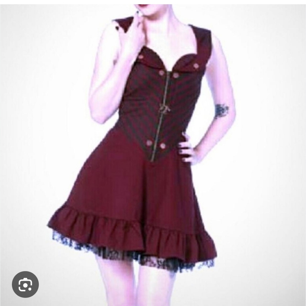 Jawbreaker Steampunk Corset Dress Goth Red Black Lace Rufflesize M